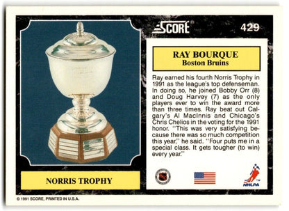 1991-92 Score American Ray Bourque (Norris Trophy) Boston Bruins #429