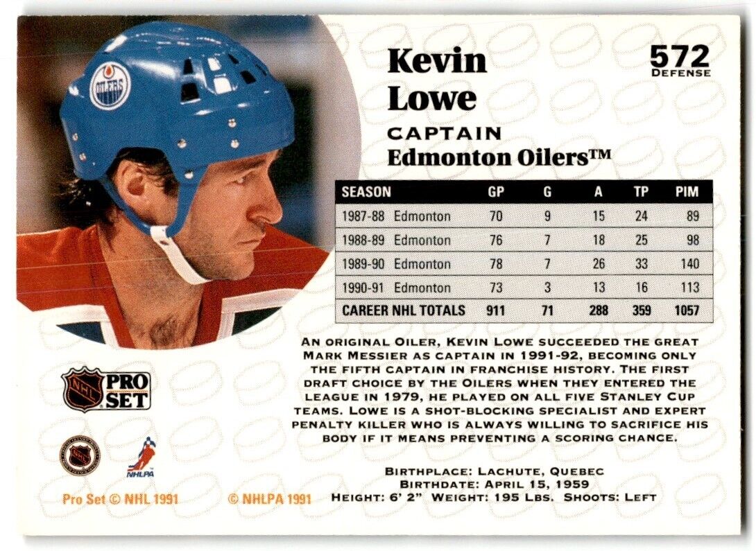 1991-92 Pro Set Kevin Lowe Edmonton Oilers #572