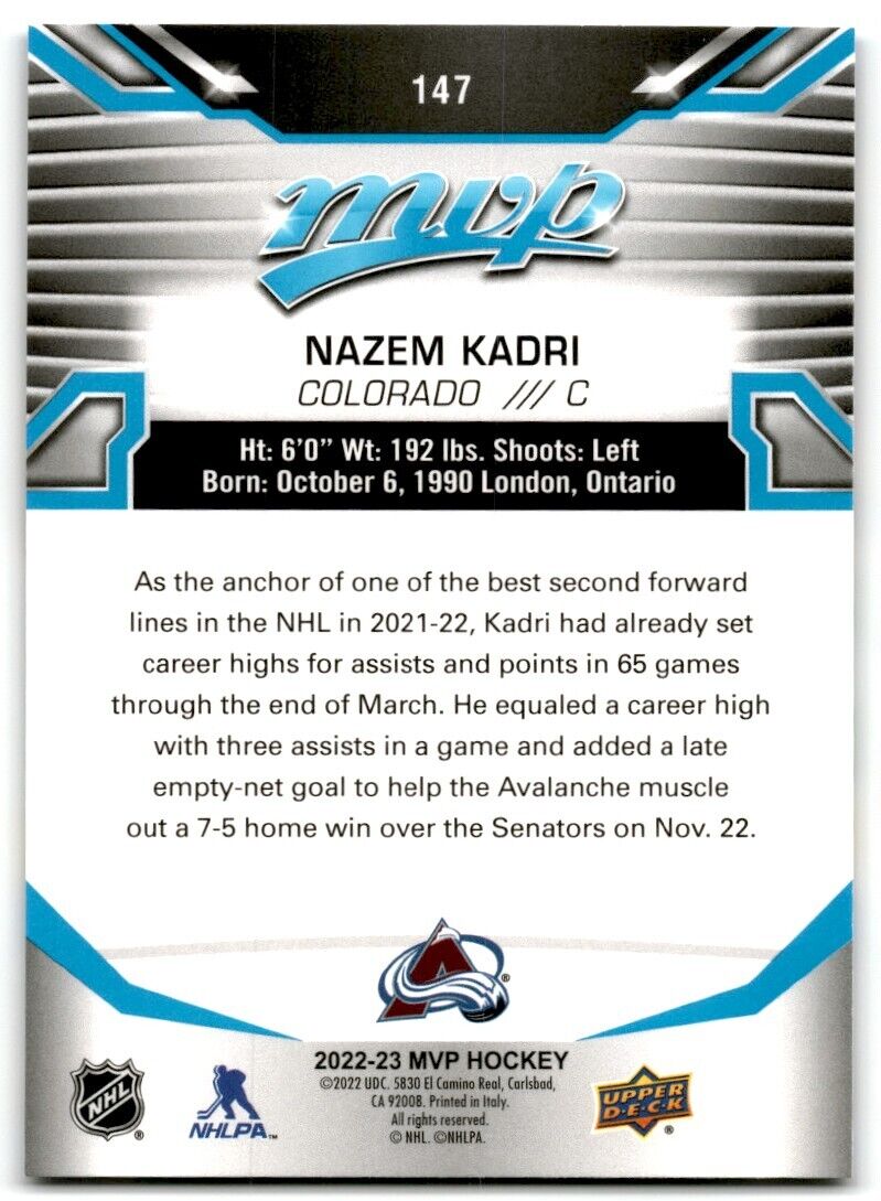 2022-23 Upper Deck MVP Nazem Kadri Colorado Avalanche #147