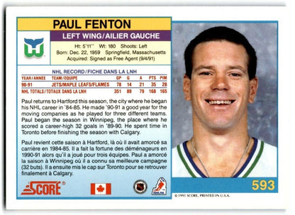 1991-92 Score Canadian Bilingual Paul Fenton Hartford Whalers #593