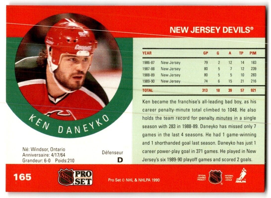 1990-91 Pro Set Ken Daneyko New Jersey Devils #165