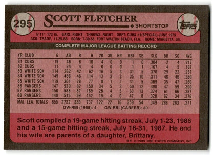 1989 Topps Scott Fletcher Texas Rangers #295