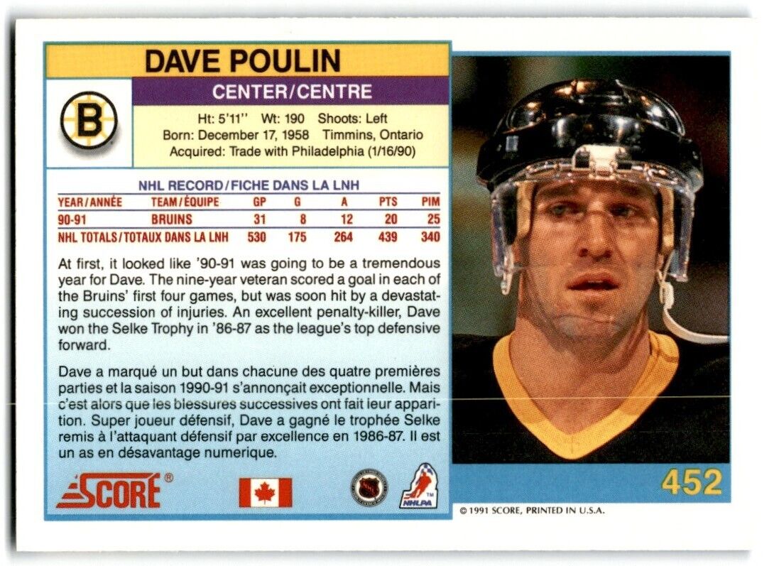 1991-92 Score Canadian Bilingual Dave Poulin Boston Bruins #452