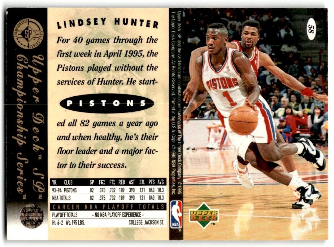 1995-96 SP Championship Series 1995 Lindsey Hunter Detroit Pistons #58