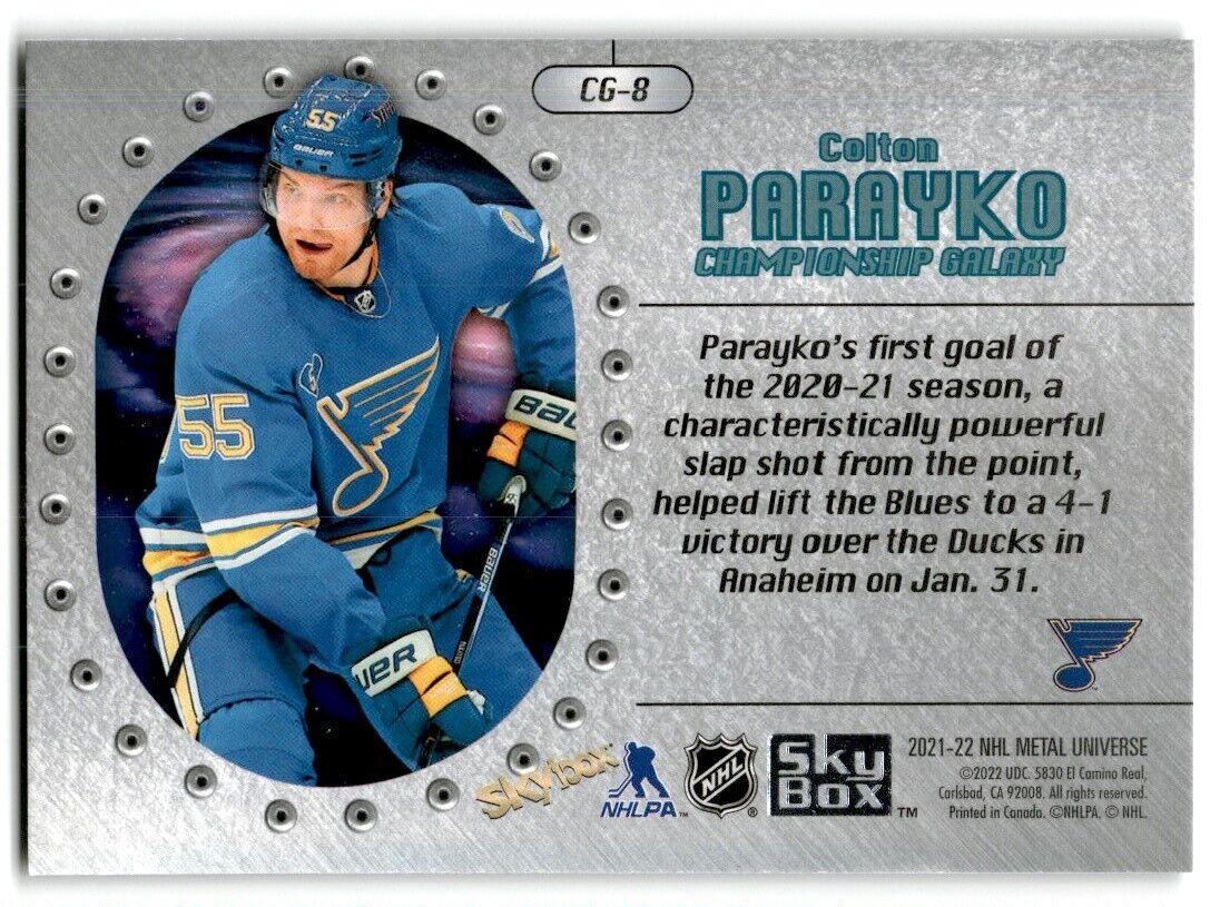 2021-22 Skybox Metal Universe Championship Galaxy Colton Parayko St. Louis Blues