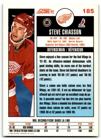 1992-93 Score Steve Chiasson Detroit Red Wings #185