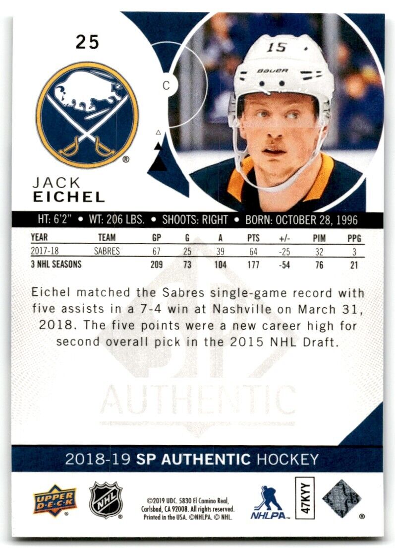 2018-19 SP Authentic Jack Eichel Buffalo Sabres #25