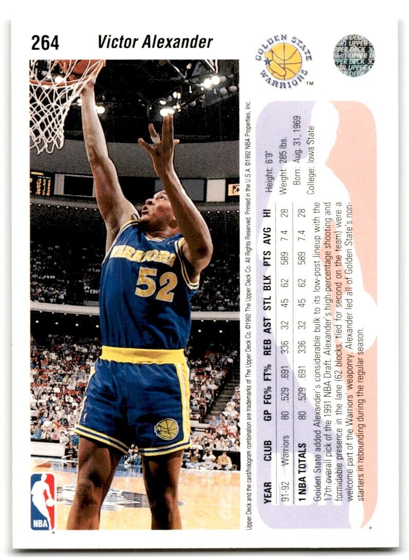 1992-93 Upper Deck Victor Alexander Golden State Warriors #264