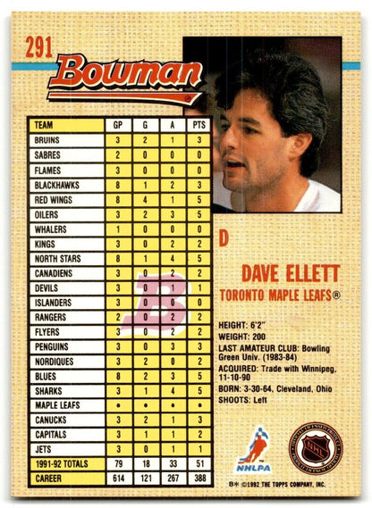 1992-93 Bowman Dave Ellett Toronto Maple Leafs #291