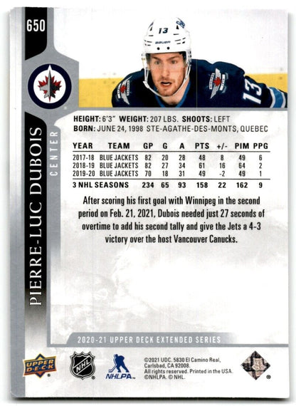 2020-21 Upper Deck Pierre-Luc Dubois Winnipeg Jets #650