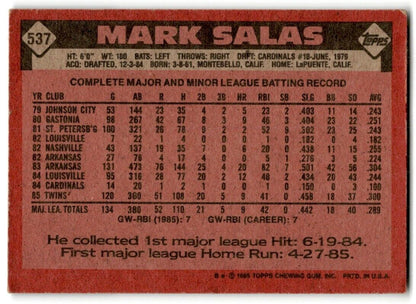 1986 Topps Mark Salas Minnesota Twins #537