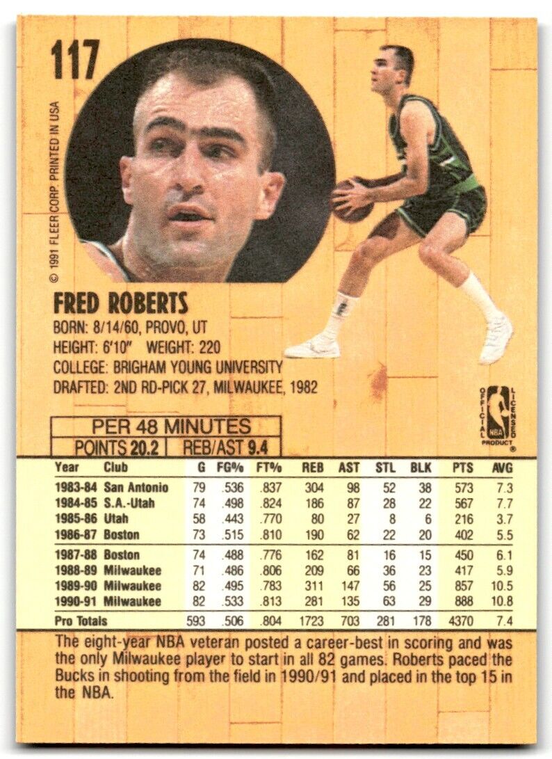 1991-92 Fleer Fred Roberts Milwaukee Bucks #117