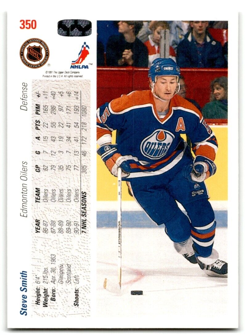 1991-92 Upper Deck Steve Smith Edmonton Oilers #350