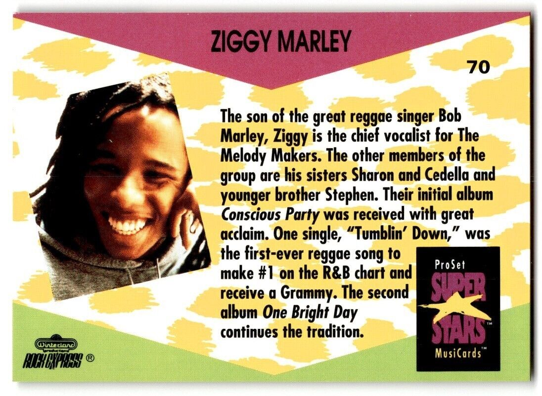 1991-92 ProSet Super Stars MusiCard Diggy Marley #70