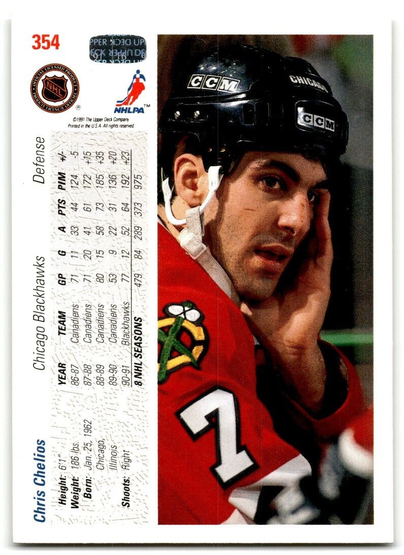 1991-92 Upper Deck Chris Chelios Chicago Blackhawks #354