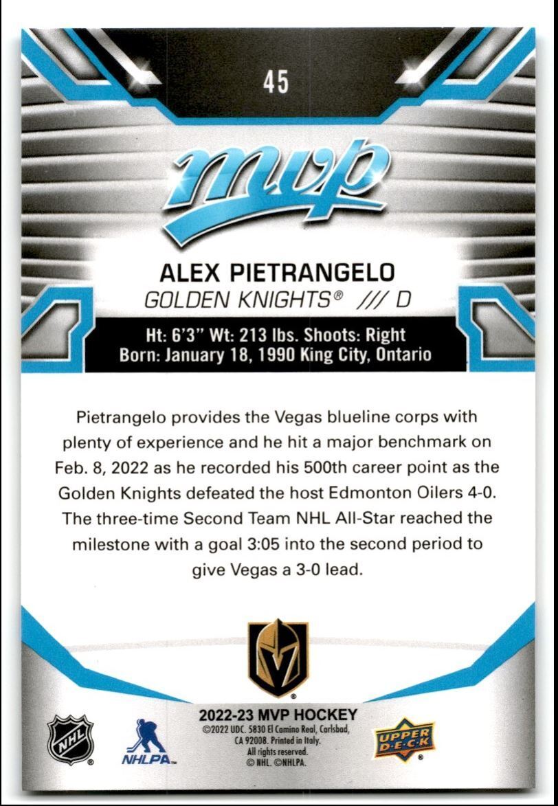 2022-23 Upper Deck MVP Alex Pietrangelo Vegas Golden Knights #45