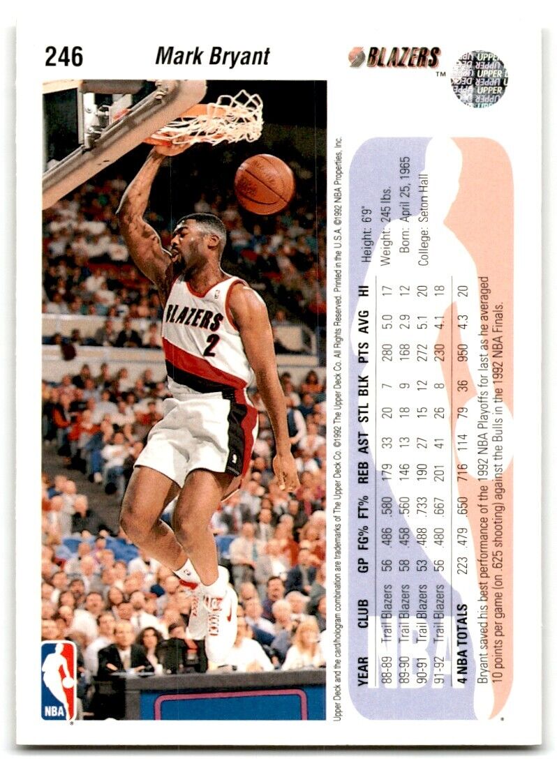 1992-93 Upper Deck Mark Bryant Portland Trail Blazers #246