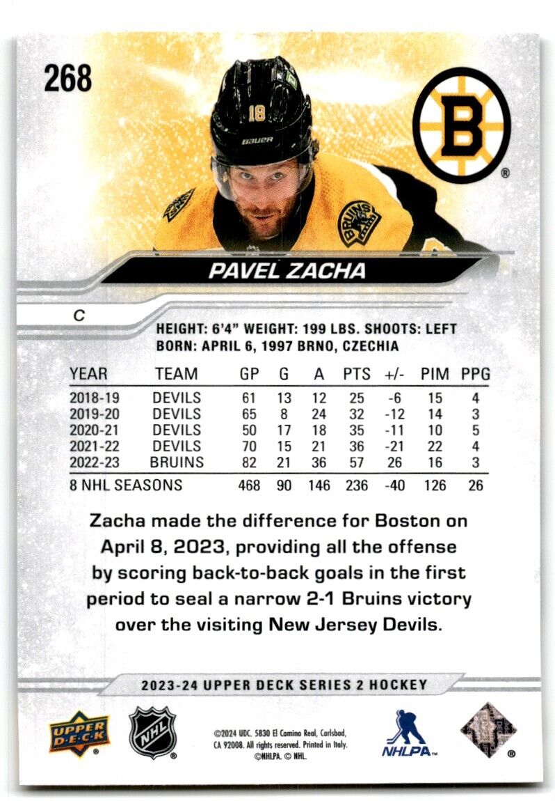 2023-24 Upper Deck Pavel Zacha Boston Bruins #268