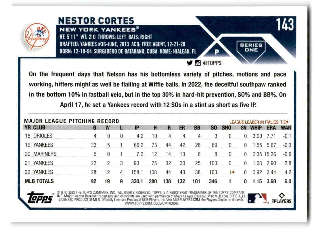 2023 Topps Nestor Cortes New York Yankees #143