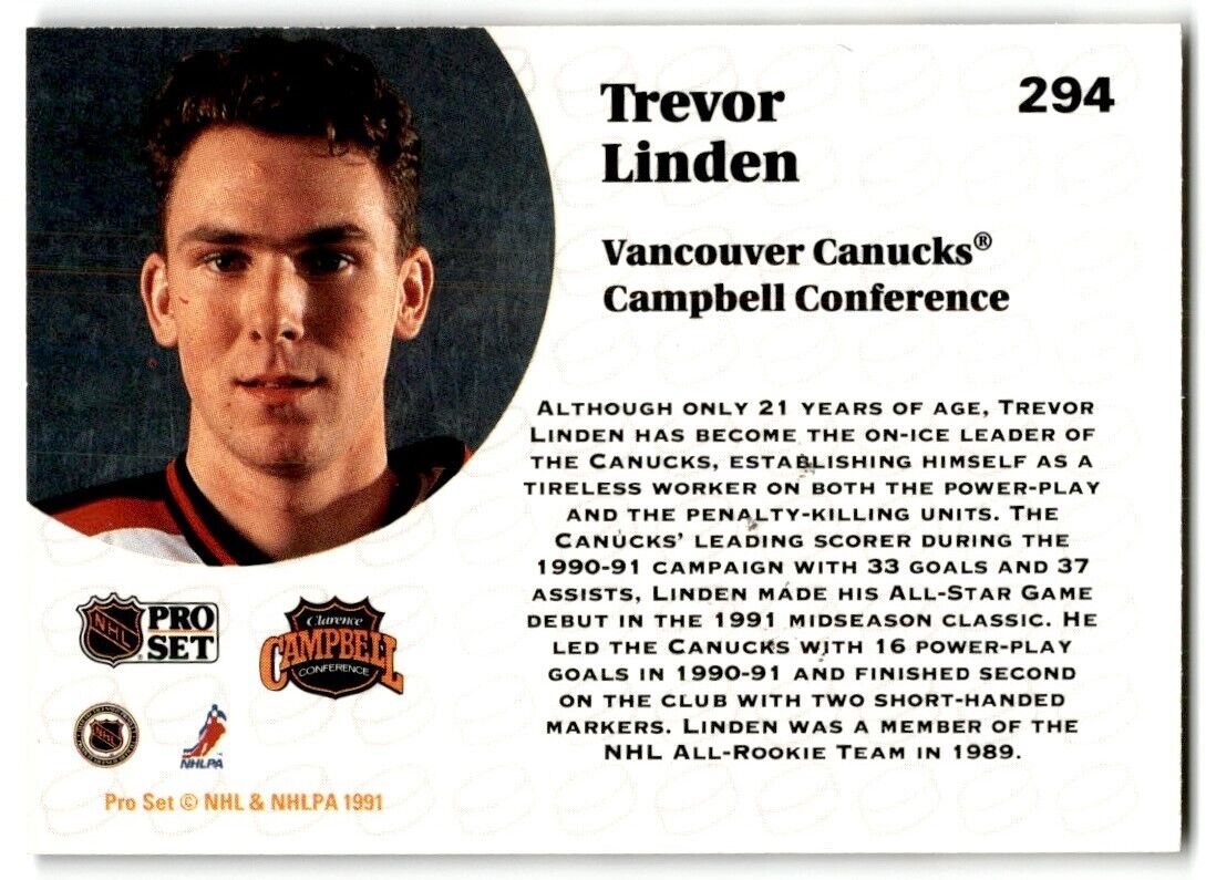 1991-92 Pro Set French Trevor Linden Vancouver Canucks #294