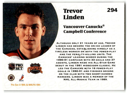 1991-92 Pro Set French Trevor Linden Vancouver Canucks #294