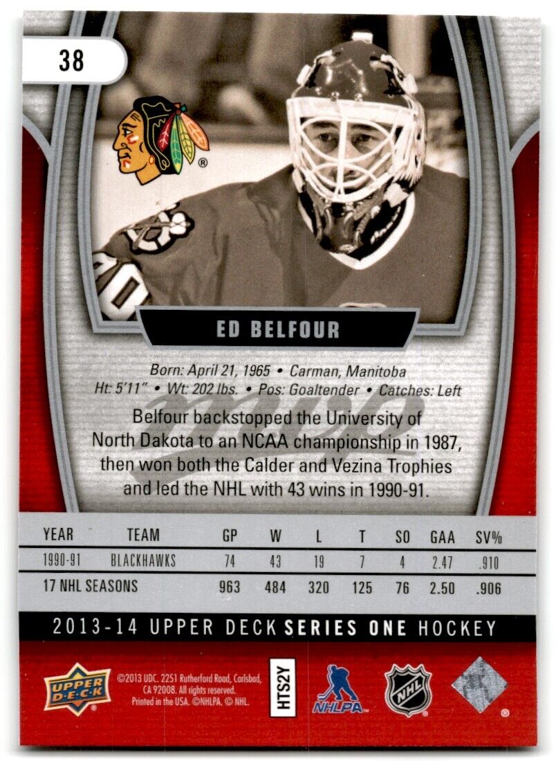 2013-14 Upper Deck MVP Silver Ed Belfour Chicago Blackhawks #38