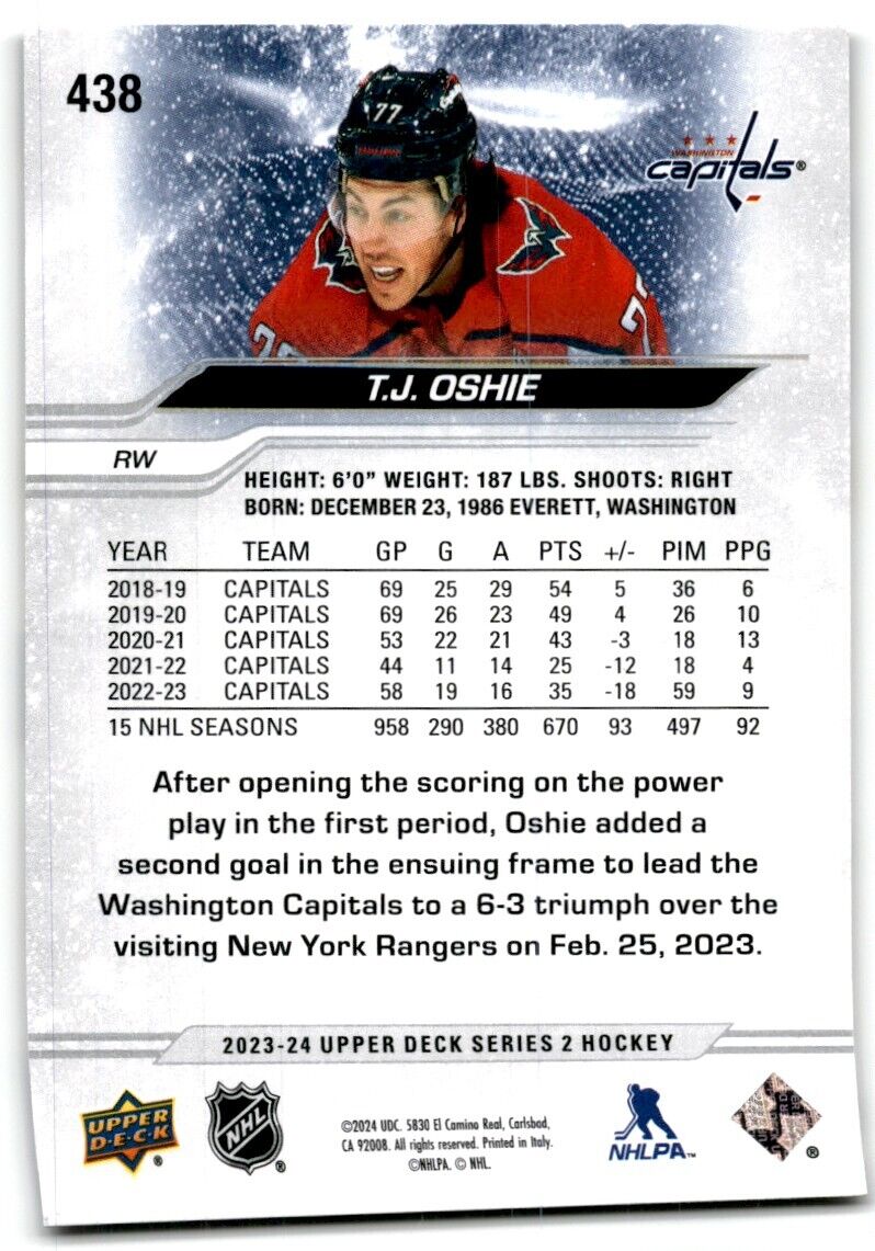 2023-24 Upper Deck T.J. Oshie Washington Capitals #438