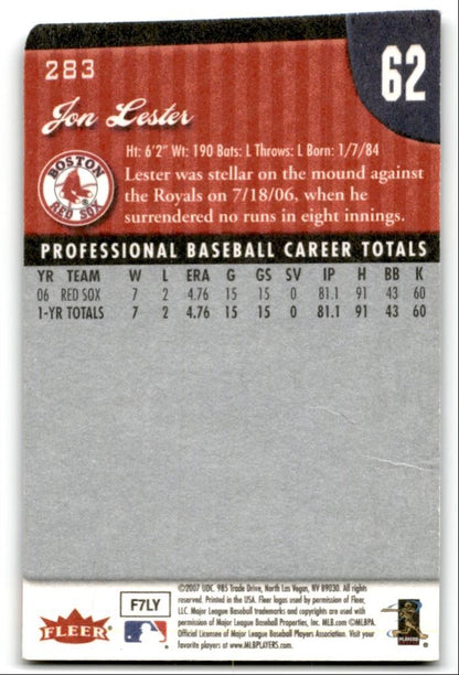 2007 Fleer Jon Lester Boston Red Sox #283B