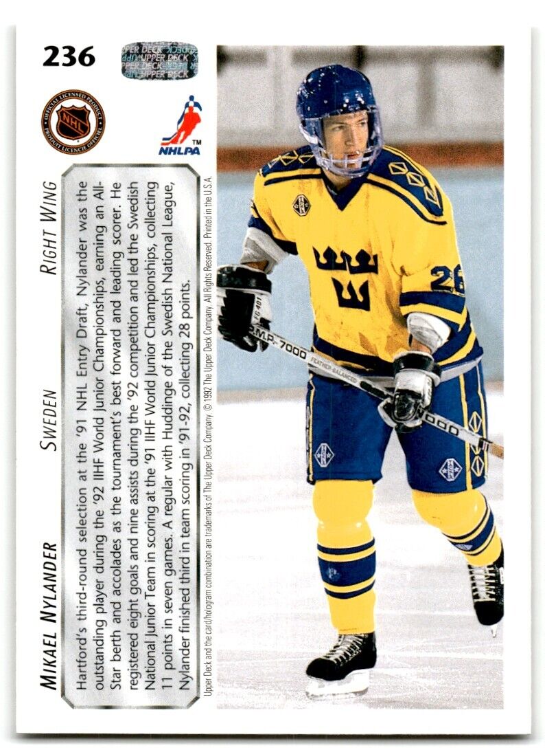 1992-93 Upper Deck Michael Nylander Rookie Sweden #236