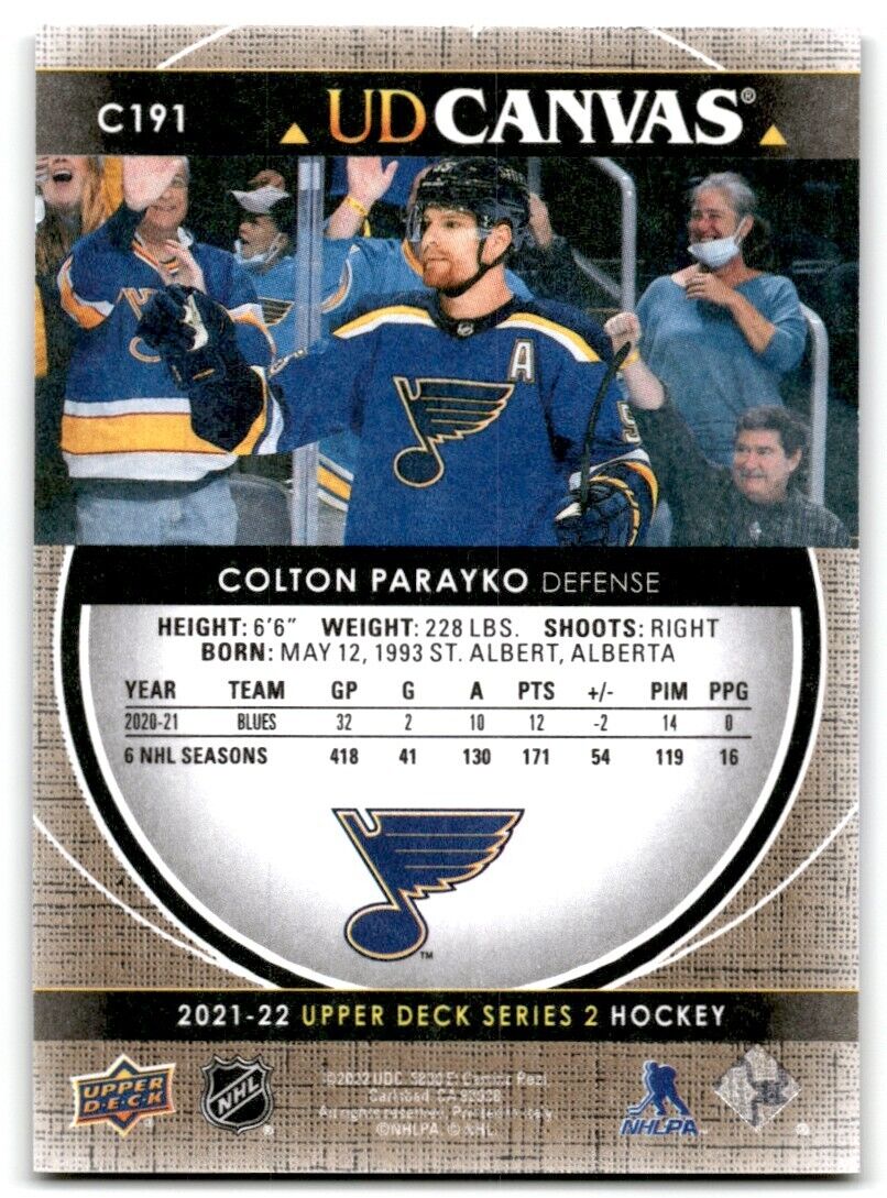 2021-22 Upper Deck UD Canvas Colton Parayko St. Louis Blues #C191