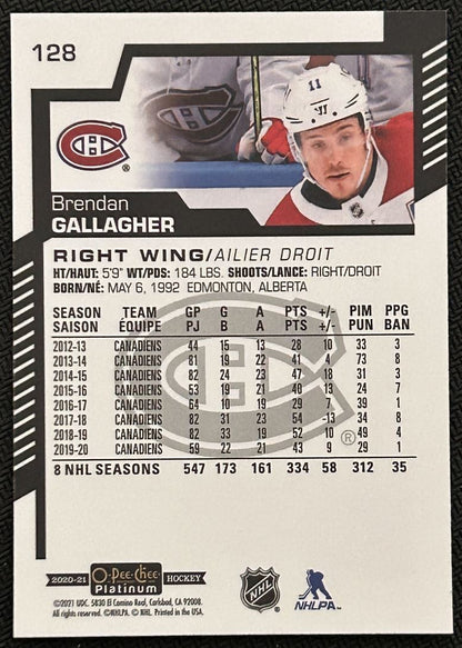 2020-21 O-Pee-Chee Platinum Brendan Gallagher Montreal Canadiens #128