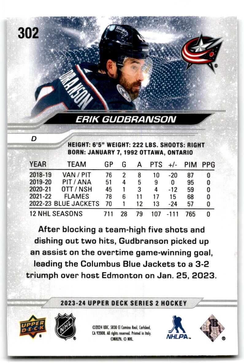 2023-24 Upper Deck Erik Gudbranson Columbus Blue Jackets #302