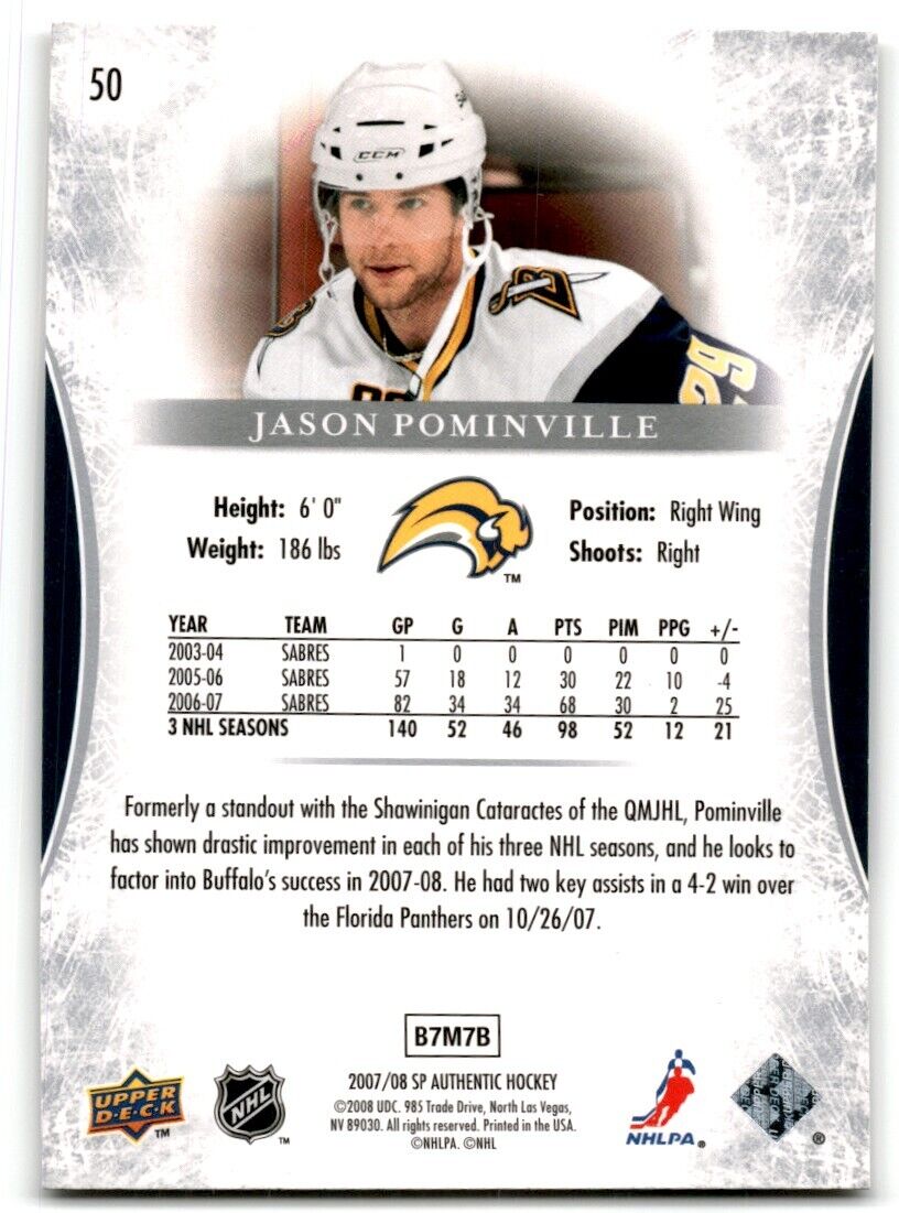 2007-08 SP Authentic Jason Pominville Nashville Predators #50