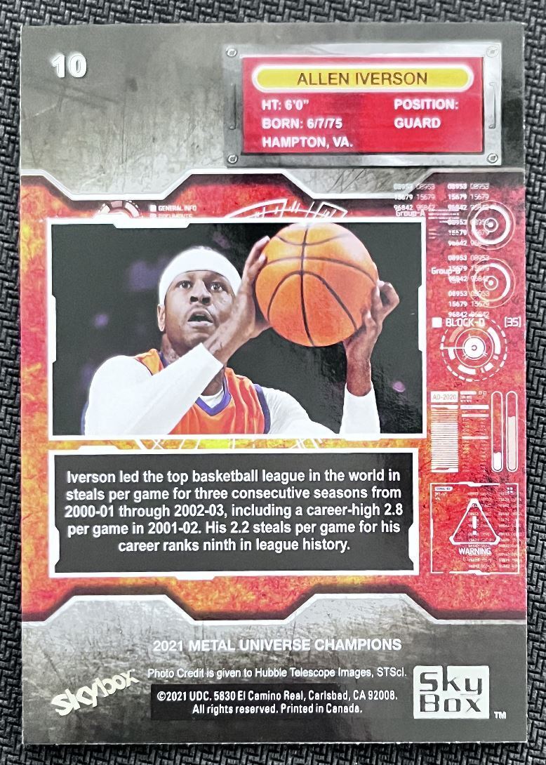 2021-22 Skybox Metal Universe Champion Allen Iverson #10