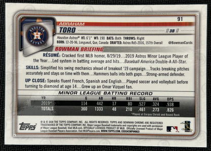 2020 Bowman Chrome Abraham Toro Rookie Houston Astros #91