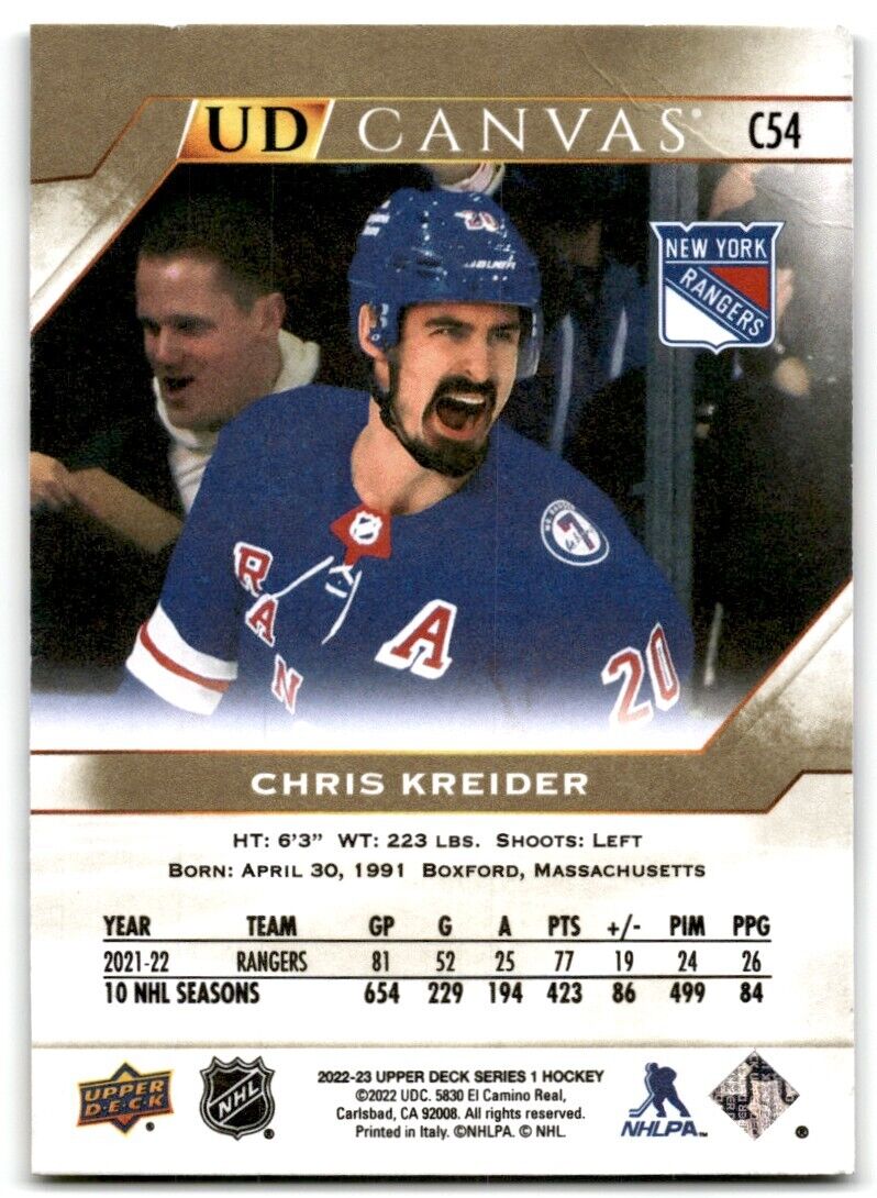 2021-22 Upper Deck UD Canvas Chris Kreider New York Rangers #C54