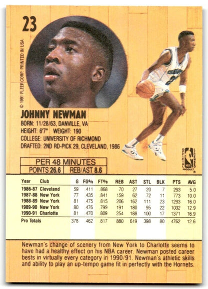 1991-92 Fleer Johnny Newman Charlotte Hornets #23