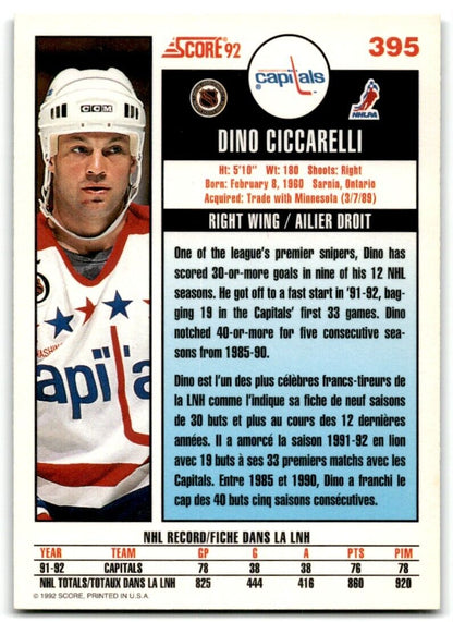 1992-93 Score Dino Ciccarelli Washington Capitals #395