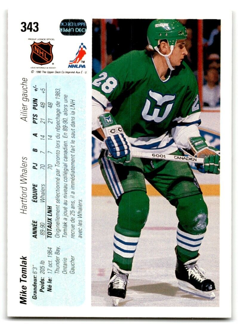 1990-91 Upper Deck French Mike Tomlak Rookie Hartford Whalers #343