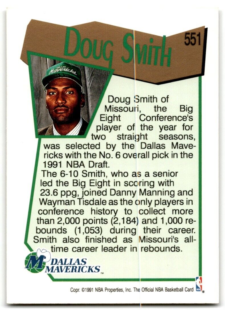 1991-92 Hoops Doug Smith Rookie Dallas Mavericks #551