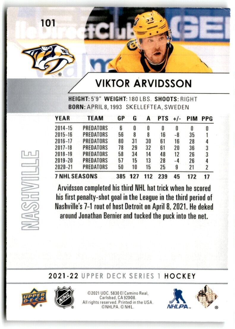 2021-22 Upper Deck Viktor Arvidsson Nashville Predators #101