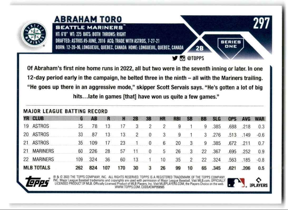 2023 Topps Abraham Toro Seattle Mariners #297