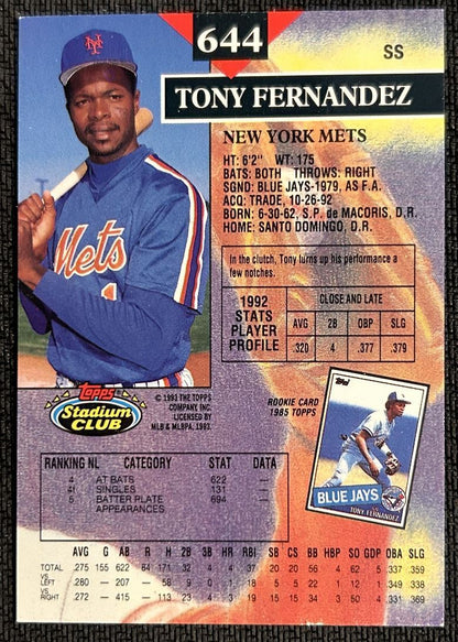 1993 Topps Stadium Club Tony Fernandez New York Mets #644