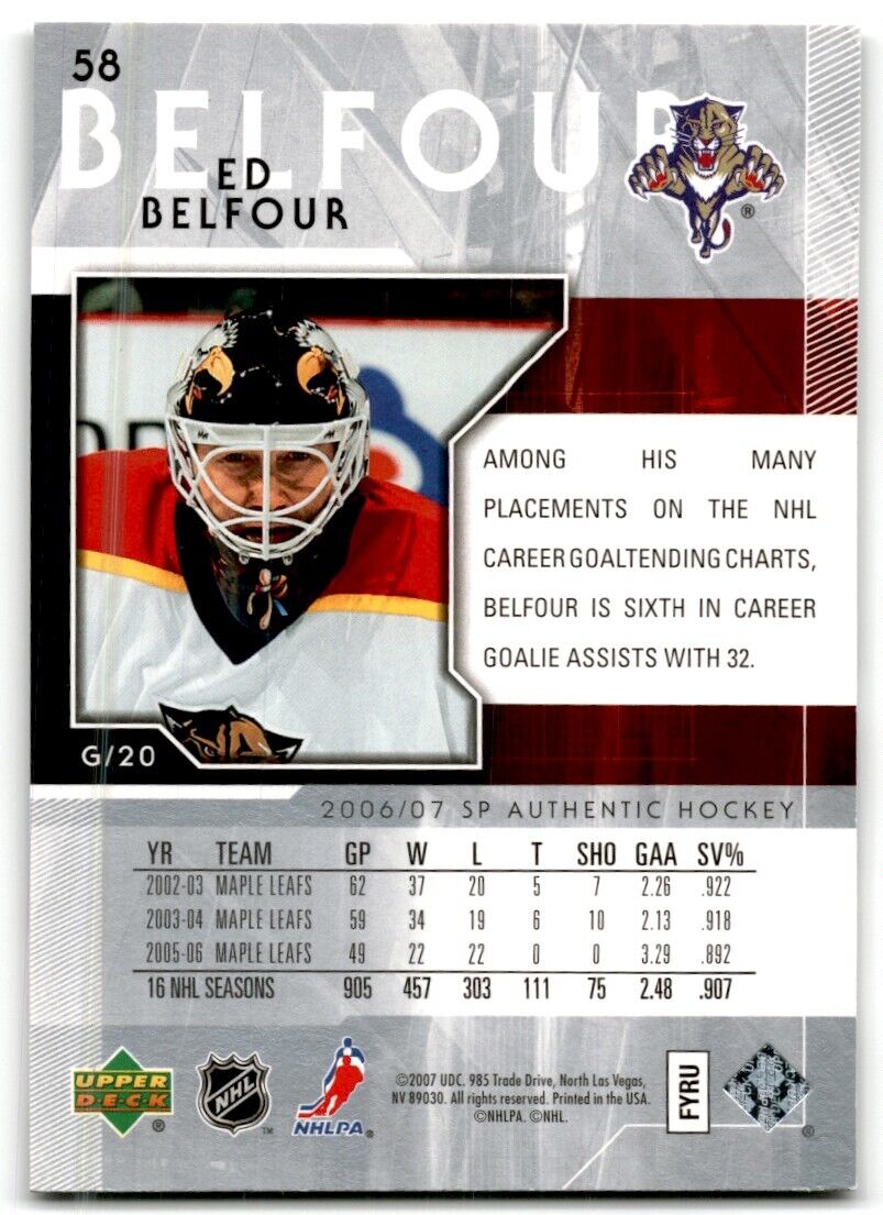 2006-07 SP Authentic Ed Belfour Florida Panthers #58