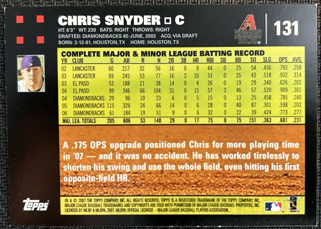 2007 Topps Chris Snyder Arizona Diamondbacks #131