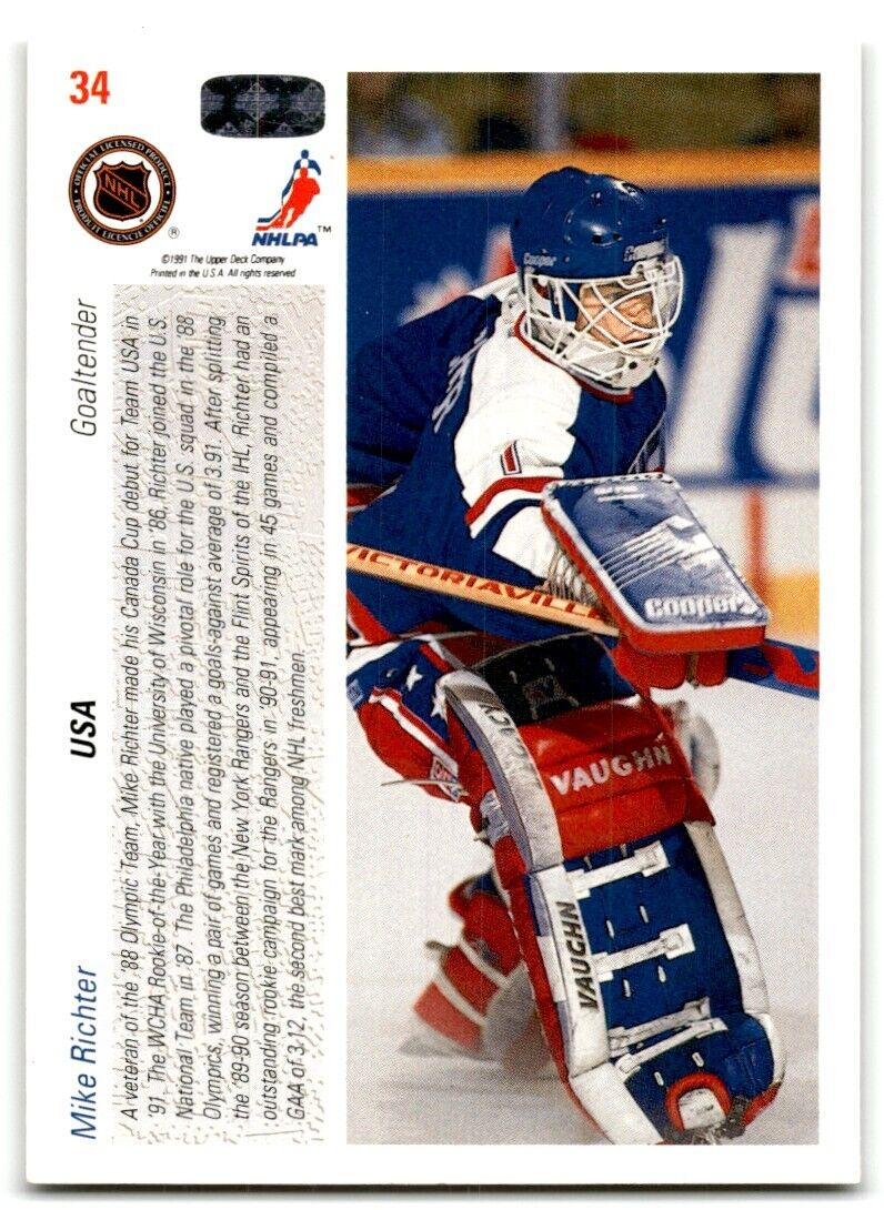 1991-92 Upper Deck Mike Richter USA #34