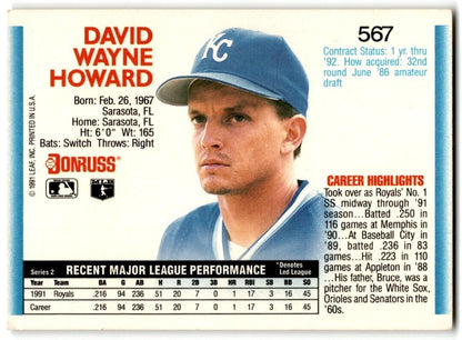 1992 Donruss Dave Howard Kansas City Royals #567