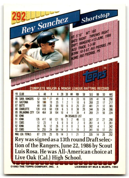 1993 Topps Rey Sanchez Chicago Cubs #292