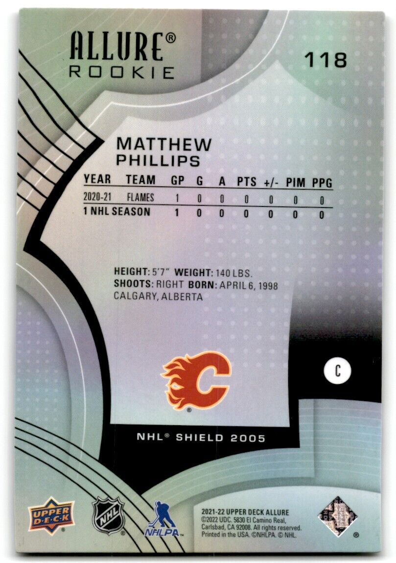 2021-22 Upper Deck Allure Matthew Phillips Rookie Calgary Flames #118