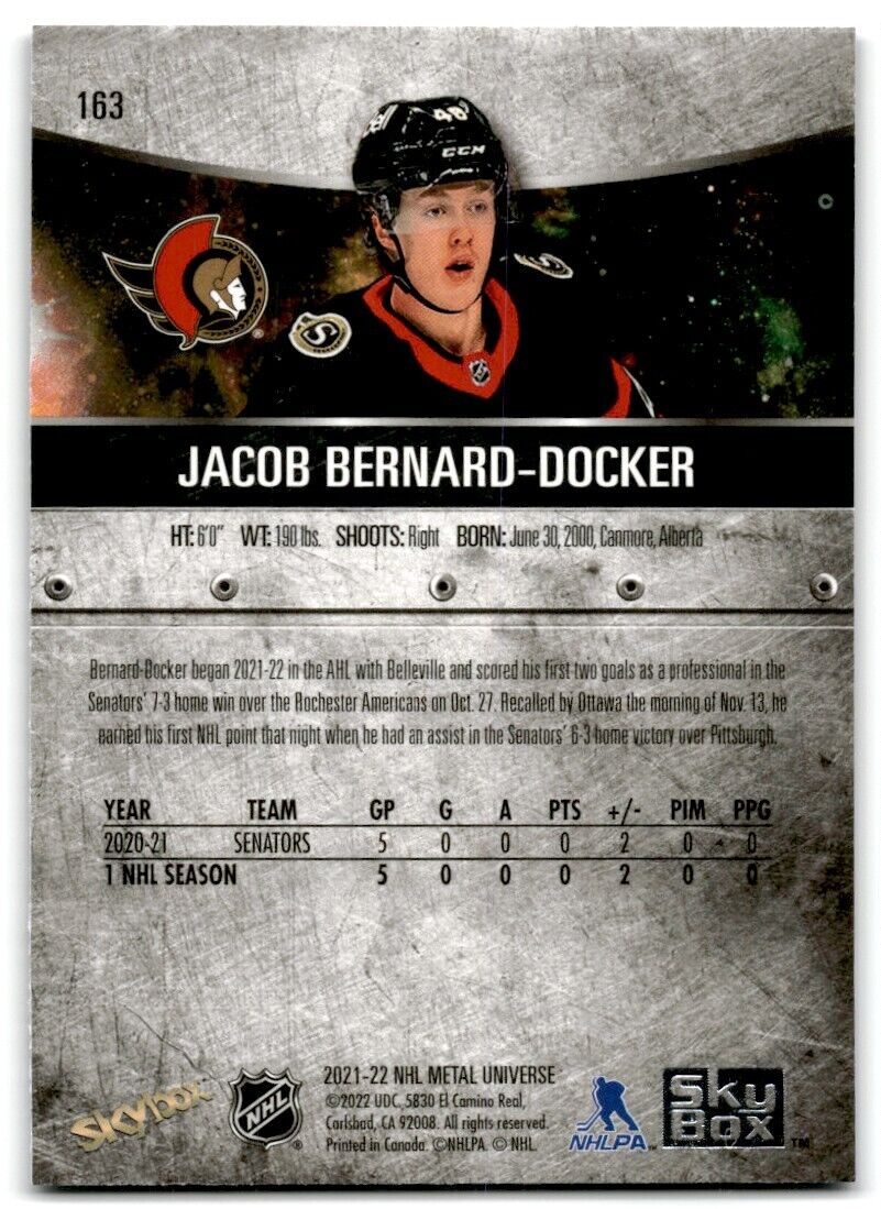 2021-22 Skybox Metal Universe Jacob Bernard-Docker Rookie Ottawa Senators #163